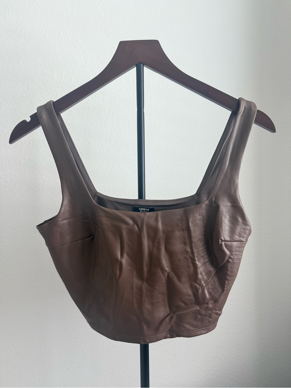 Express Brown Faux Leather Square-Neck Crop Tank